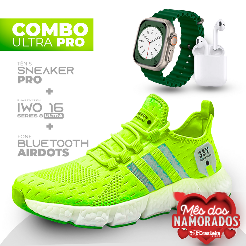 Combo IWO ULTRA Series 8 + Tenis Sneaker NewFIT Pro® + Fone Bluetooth Airdots