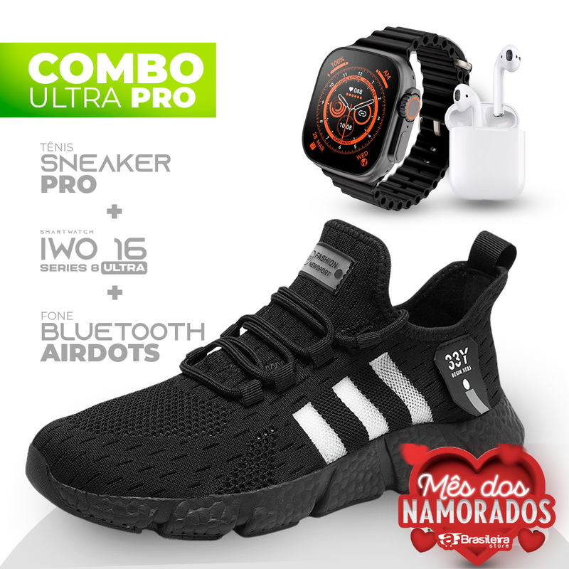 Combo IWO ULTRA Series 8 + Tenis Sneaker NewFIT Pro® + Fone Bluetooth Airdots
